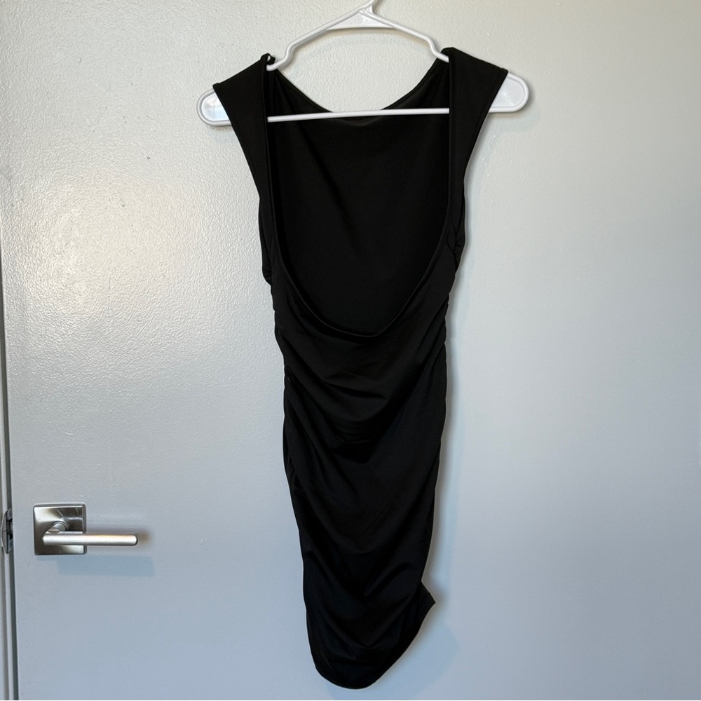 Black Ruched Scoop-Back Dress - Women